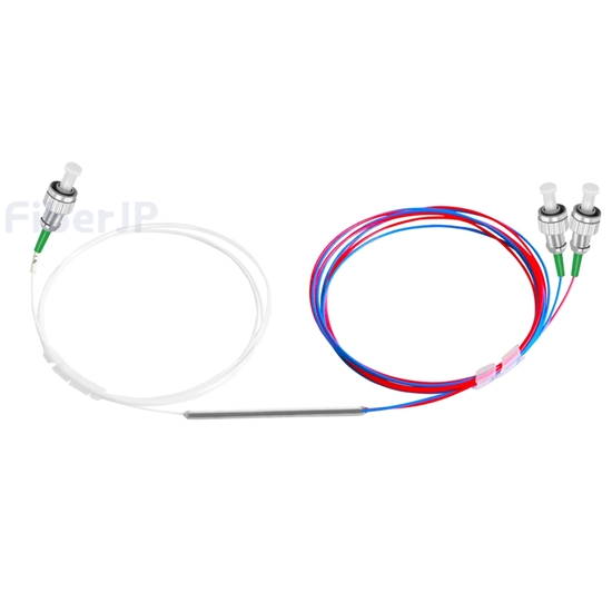 1X2 FC/APC FBT型光スプリッター（シングルモード、デュアルウィンドウ、0.9mmファイバ、ルーズチューブ付き）の画像