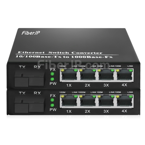 4x 10/100 / 1000Base-T RJ45 ~ 1x 1000Base-X SFP Rainure SC　アンマネージド型ギガビットイーサネットメディアコンバーター、シングルファイバー、1310nm / 1550nm、20kmの画像