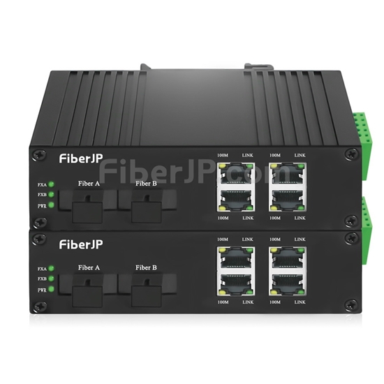 4x 10/100Base-T RJ45 vers 1x 100Base-X SFP Rainure SCアンマネージド型ギガビットイーサネットメディアコンバーター、シングルファイバー、1310nm/1550nm,20km工業級の画像