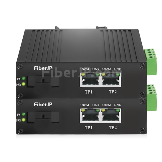 ミニ 2x 10/100/1000Base-T RJ45 vers 1x 1000Base-X SFP Rainure SC アンマネージド型ギガビットイーサネットメディアコンバーター、シングルファイバー、1310nm/1550nm,20km工業級の画像