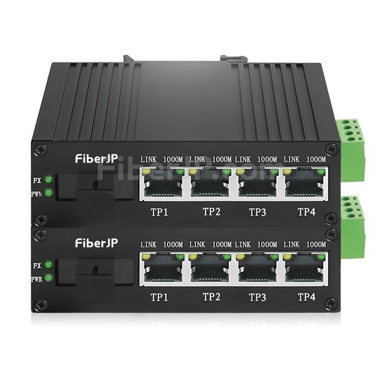 ミニ 4x 10/100/1000Base-T RJ45 vers 1x 1000Base-X SFP Rainure SC アンマネージド型ギガビットイーサネットメディアコンバーター、シングルファイバー、1310nm/1550nm,20km工業級の画像