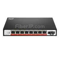 8x 10/100Base-T RJ45 ~ 1x 100Base-X SFP インターフェース SCアンマネージドPoEスイッチ,シングルファイバー, 1310nm/1550nm 20km
