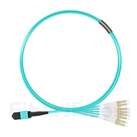 3m MPOメス-4LC/UPC デュプレックス 8芯 タイプB OM3 50/125 マルチモード ブレイクアウトケーブル（エリート、LSZH、水色）