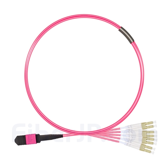 2m MPOメス-4LC/UPC デュプレックス 8芯 タイプB LSZHOM4（OM3) 50/125 マルチモード ブレイクアウトケーブル（エリート、マゼンタ）の画像