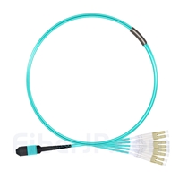 1m MPOメス-4 LC/UPC デュプレックス 8芯 タイプB OM3 50/125 マルチモード ブレイクアウトケーブル（エリート、LSZH、水色）