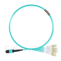 1m MTPメス-4LC/UPC デュープレックス 8芯 OM3 50/125 マルチモード ブレイクアウトケーブル(タイプB、エリート、LSZH、水色)