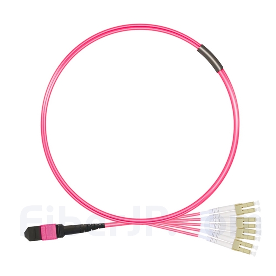 2m MTPメス-4LC/UPC デュープレックス 8芯 OM4 (OM3) 50/125 マルチモード ブレイクアウトケーブル(タイプB、エリート、LSZH、マゼンタ)の画像