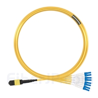 10m MTPメス-6LC/UPC デュープレックス 12芯 OS2 9/125 シングルモード ブレイクアウトケーブル(タイプB、LSZH、黄色)