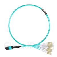 1m MTPメス-6LC/UPC デュープレックス 12芯 OM3 50/125 マルチモード ブレイクアウトケーブル(タイプA、エリート、LSZH、水色)