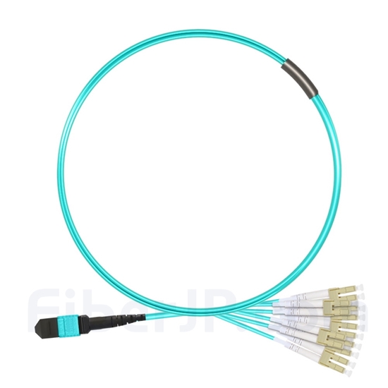 1m MTPメス-6LC/UPC デュープレックス 12芯 OM3 50/125 マルチモード ブレイクアウトケーブル(タイプA、エリート、LSZH、水色)の画像