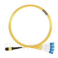 5m MTPメス-4LC/UPC デュープレックス 8芯 プレナム(OFNP) OS2 9/125 シングルモード ブレイクアウトケーブル(タイプB、エリート、黄色)