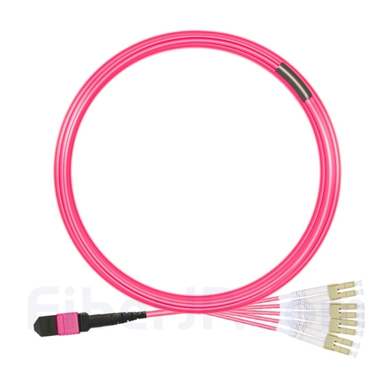 10m MTPメス-4LC/UPC デュープレックス 8芯 プレナム(OFNP) OM4 (OM3) 50/125 マルチモード ブレイクアウトケーブル(タイプB、エリート、マゼンタ)の画像