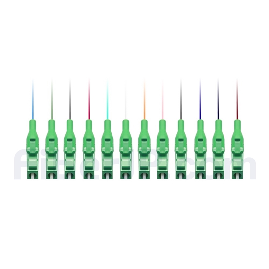 1m 12芯 LC/APC シングルモード 色分けピッグテール光ファイバケーブル（ジャケットなし、9/125）の画像