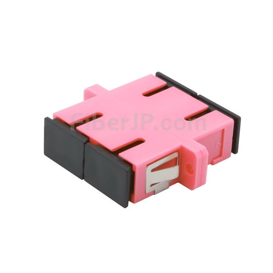 SC/UPC-SC/UPC 10G デュプレックス マルチモード プラスチック製光ファイバアダプター/嵌合スリーブ（OM4、フランジ付き、すみれ色）の画像