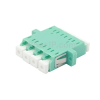 LC/UPC-LC/UPC 10G クワッド マルチモード プラスチック製光ファイバアダプター/嵌合スリーブ（OM3、フランジ付き、水色）